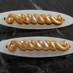 Vintage Hair Barrette White Gold Metal Accessory